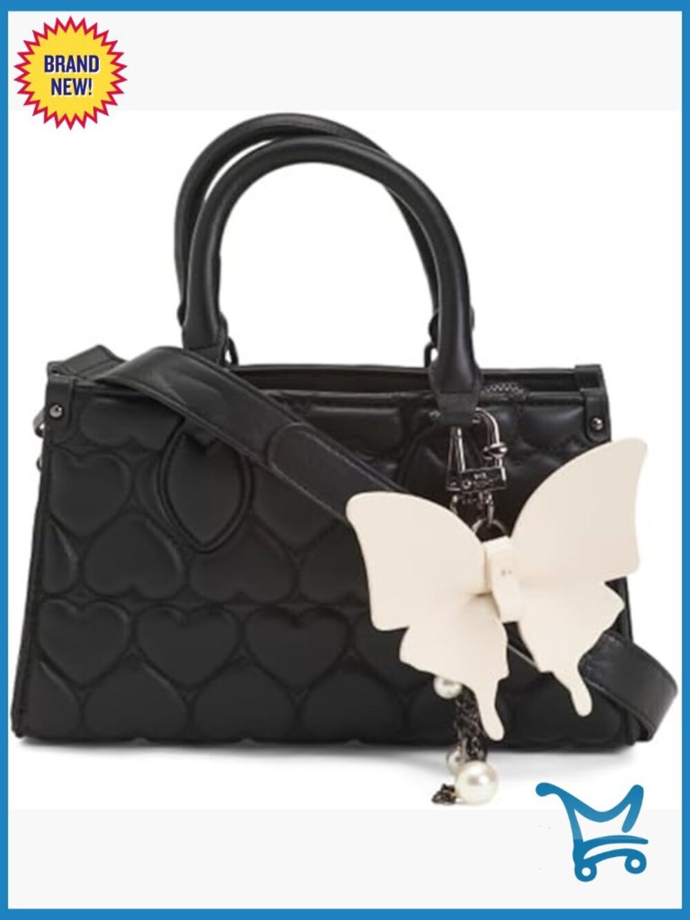 Faux Leather Heart Pattern Satchel 10in W Crossbody Bag with Keychain
